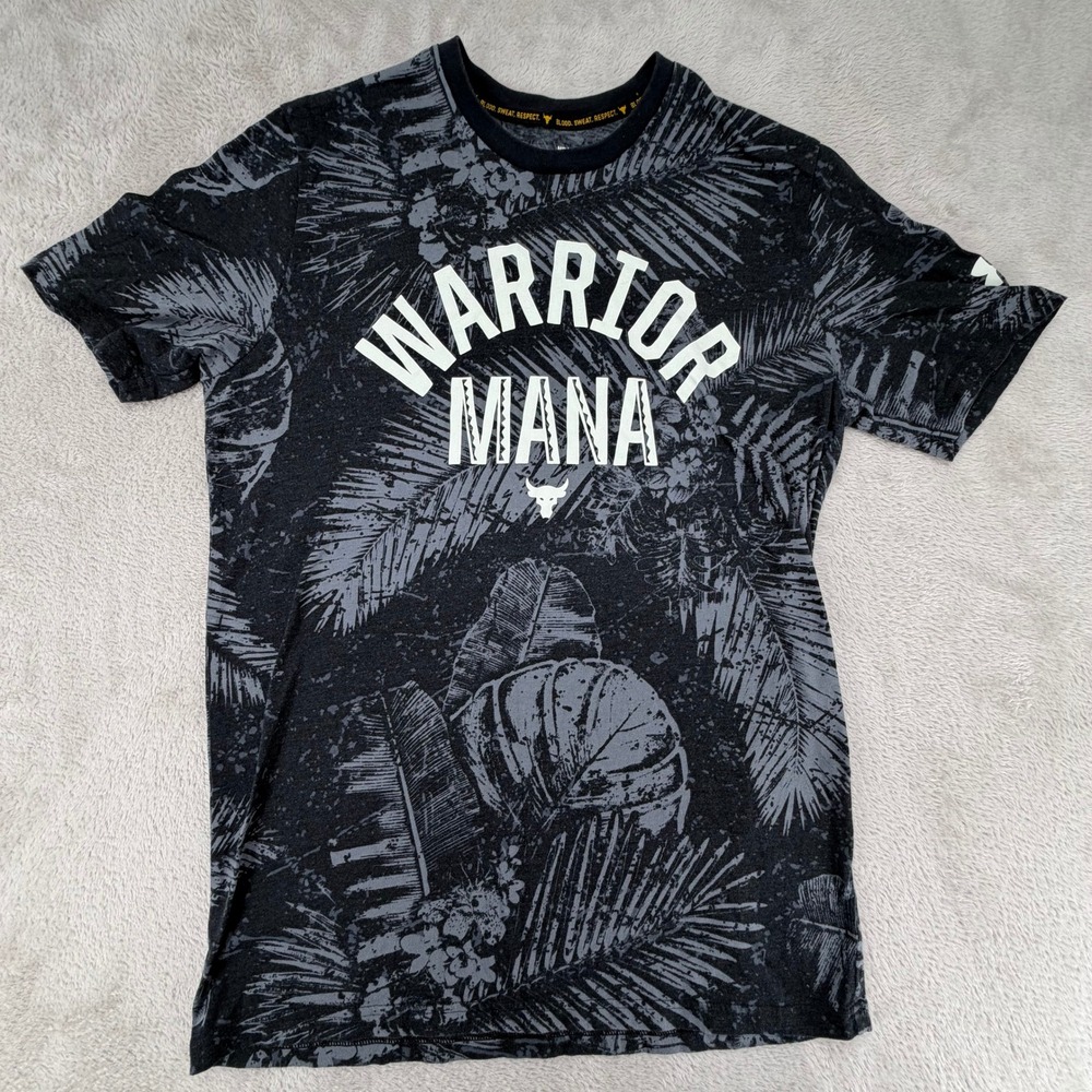 Under Armour Mens Project Rock Warrior Mana Shirt Medium Black Preowned Tropical
